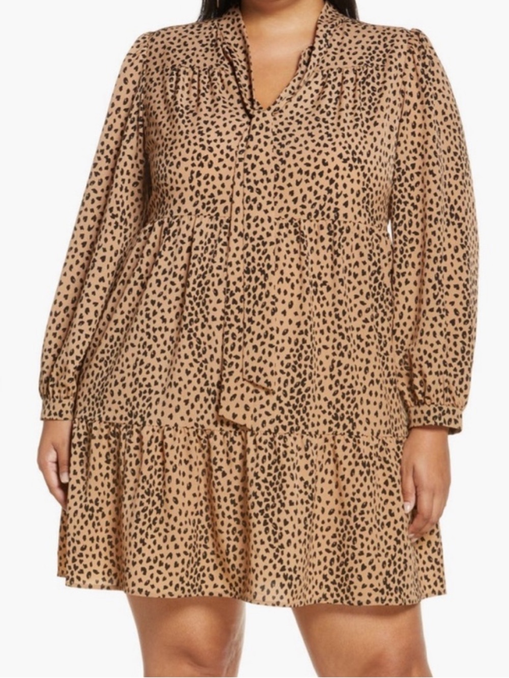 NWT Halogen Tan & Black Tie-Neck Tiered Dress